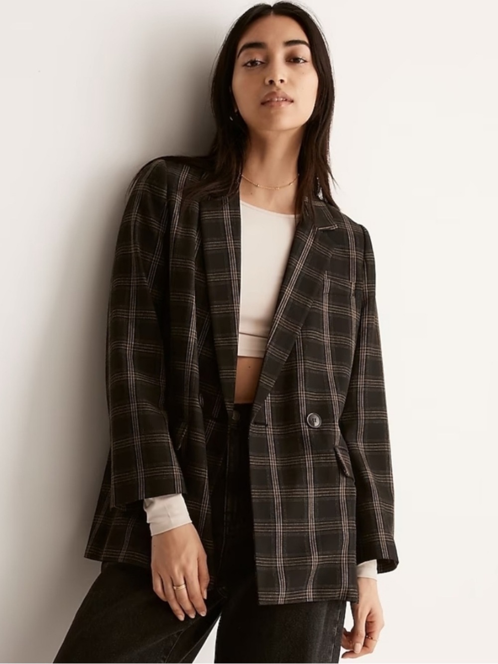 NWT Madewell Caldwell Double-Breasted Blazer in Seaton Plaid - Size Medium